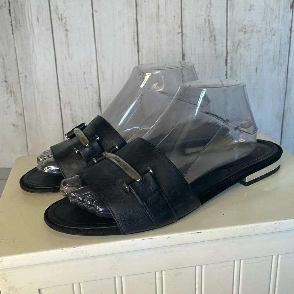 Lauren Ralph Lauren Davan Black Slide Sandal with LRL Silver Signature B…